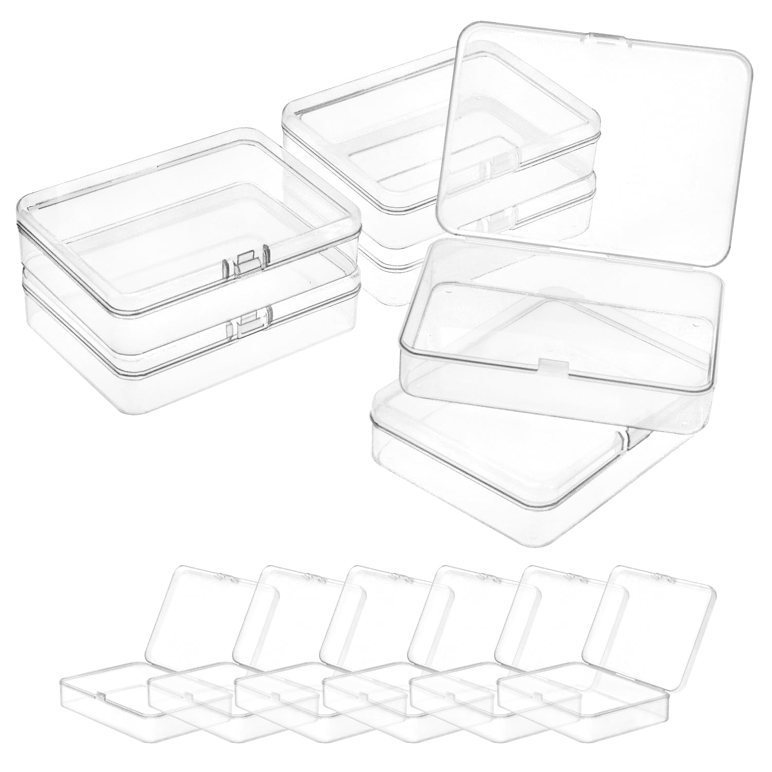 Qwork 12Pcs Qwork® Small Plastic Storage Box With Hinged Lid, Square Storage Containers For Beads, Jewelry And Craft Items - 115 X 85 X 28 Mm (4.5X3.3x1.1 Inch)