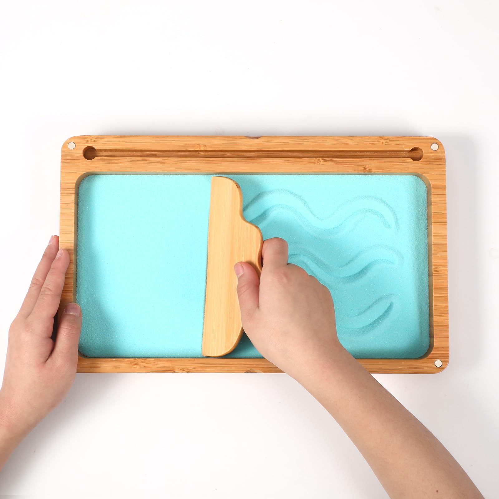 Montessori Tavolo di Sabbia per l'inizio dell'allenamento di scrittura e disegno Giocattolo in legno Montessori Tavolo di Sabbia educativo Giocattolo per lo sviluppo motorio precoce nei bambini (Blu)