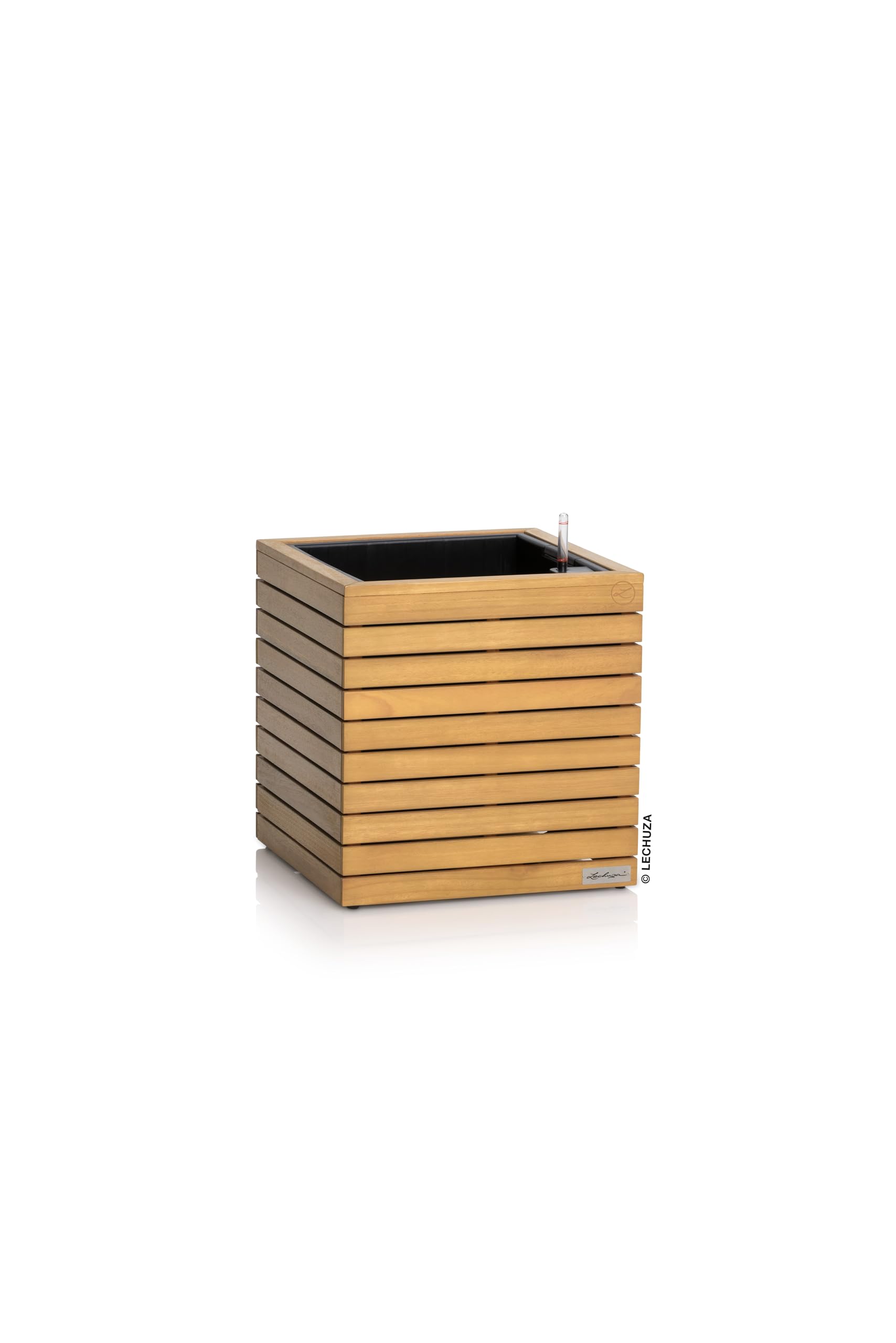 Lechuza PALO Natural Wood 45 Low Pot de Fleurs en Bois d'eucalyptus avec système d'irrigation, indicateur de Niveau d'eau et bac à Plantes, Surface en Bois véritable, 44 x 44 x 46 cm, 16772