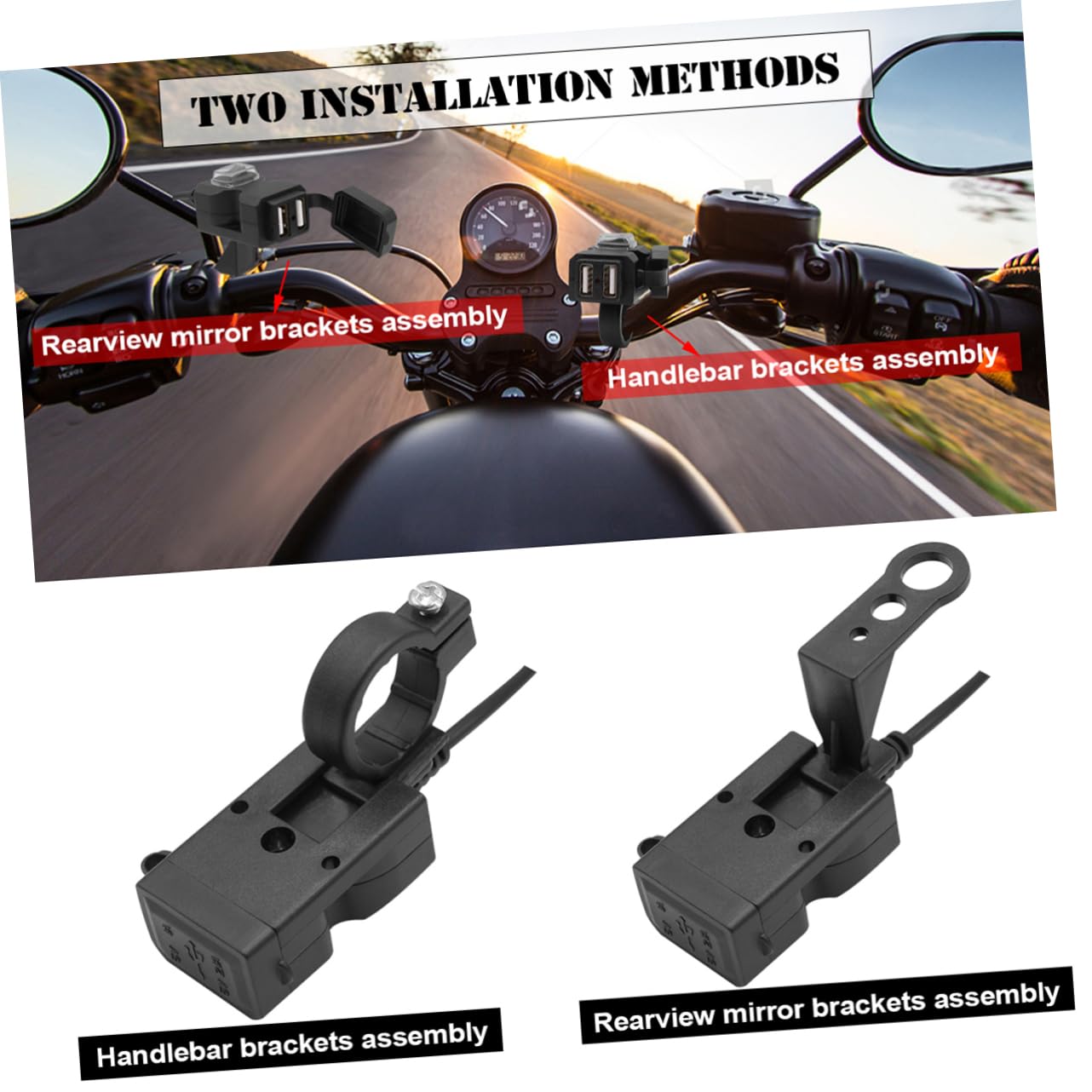 PACKOVE Motorcycle USB Charger Handlebar Rear Mirror with Fast Charging Safe Use 3.1a Power Adapter for 12v Tricycle