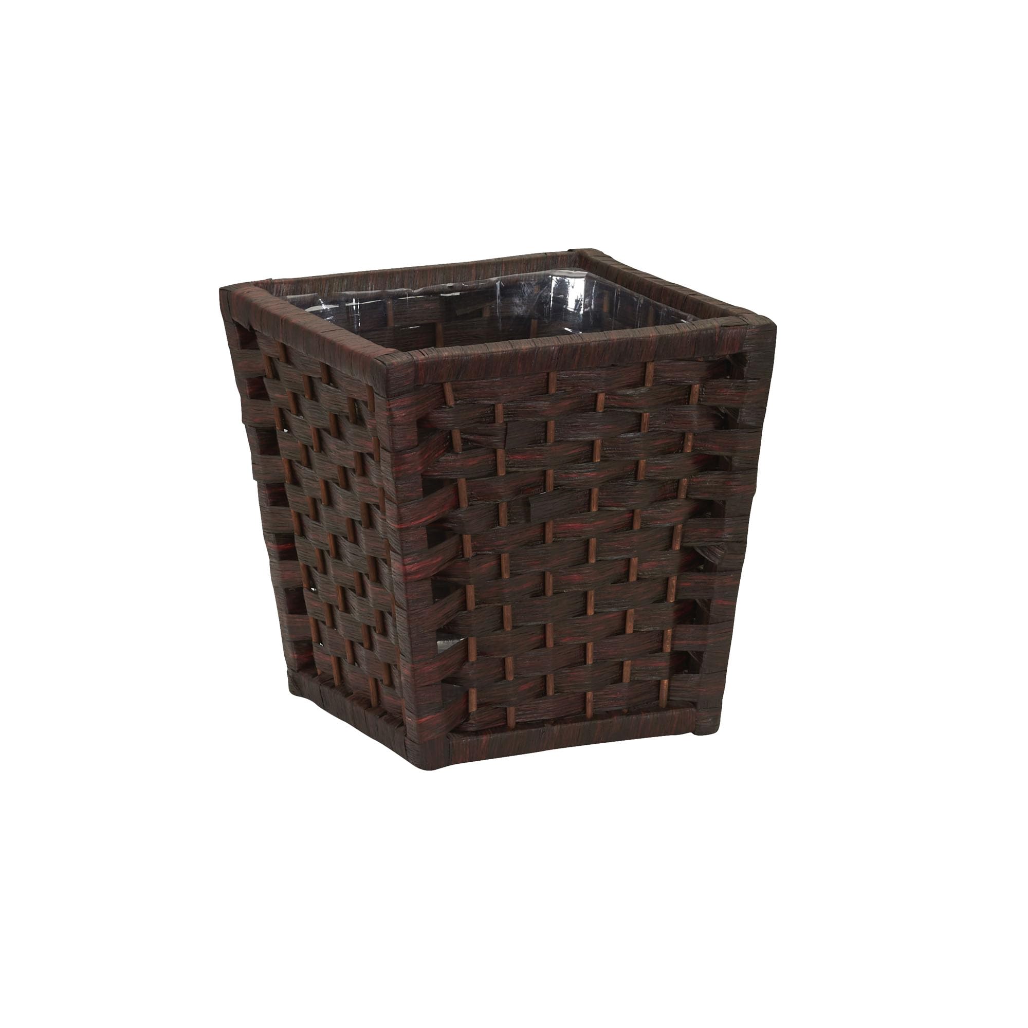 household essentials woven waste basket, 3 gallons, handwoven paper rope with removable plastic liner, durable wood frame, wide and open top for easy access, decorative, brown