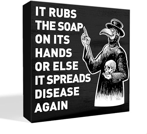 Plague Doctor - Letrero gótico de madera con texto en inglés "Wash Your Hand" para el hogar, inodoro, baño, invitados, baño, decoración de pared, 5
