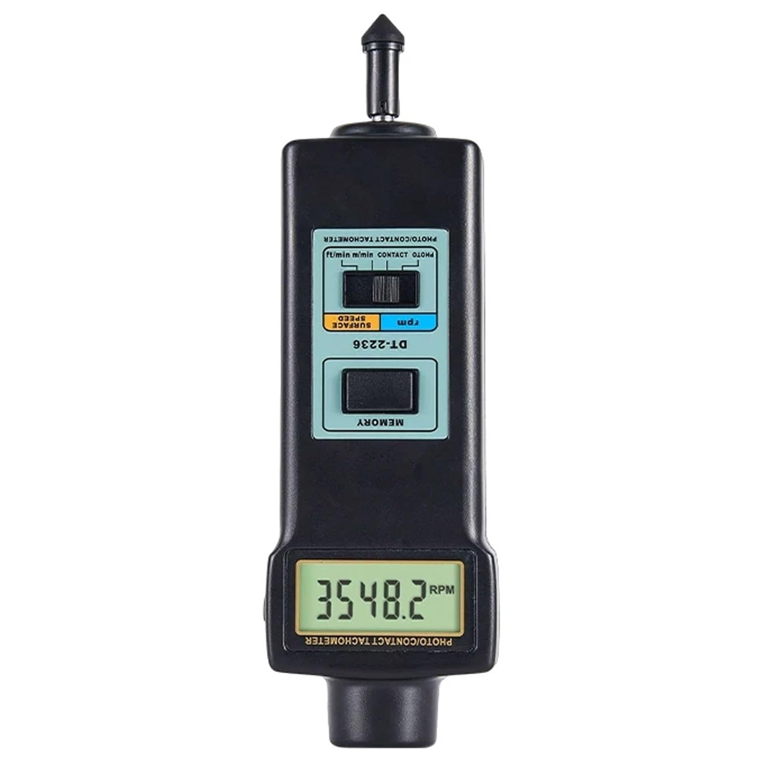 Handheld Contact and Photo RPM Tester, Digital Tachometer, (2.5-99,999RPM), Linear Velocity Measuring (m/min,ft/min), with 4 Pcs Probe, LCD Display, Linear Tachometer for feet per Second/Minute