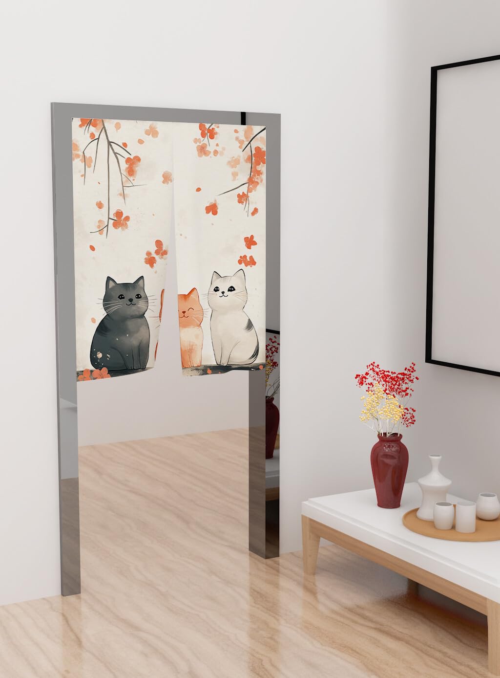ChangTsing Japanischer Stil dick Leinen Noren Lang Vorhänge 85 x 150 cm Baumwolle und Leinen Japanischer Türvorhang Süße Katze - 4 für Küche, Schlafzimmer, Badezimmer