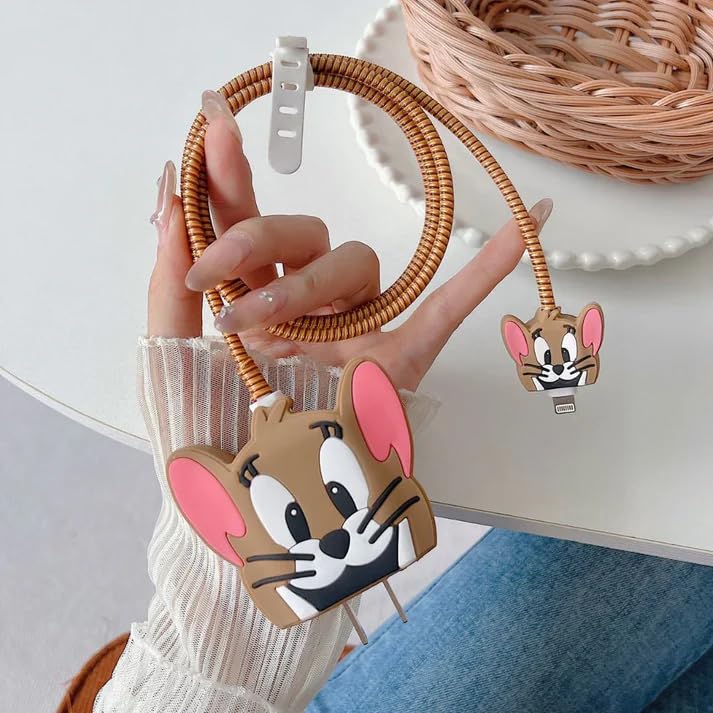 Image of skysia Charger Protector Case - 4-in-1 Silicone Cable Protector, Cute Design, Multi-Color Combo, for 18W-20W iPhone Adapters, 2-Pack (Tom & Jerry)