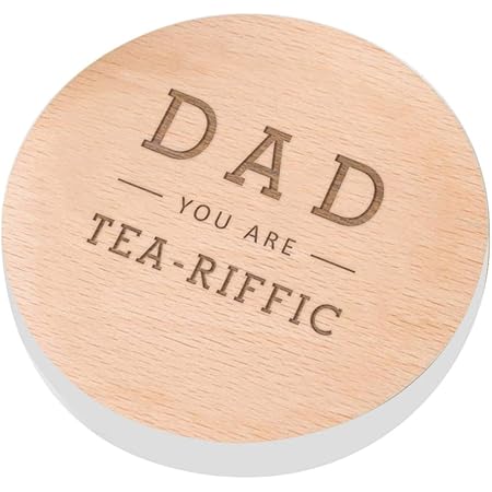 Grey Wooden Coaster - Dad you are 'Tea-Riffic' Design for Dad from Daughter Son Kids - Dad Birthday Gift - Dad Gifts Under 10 Pounds