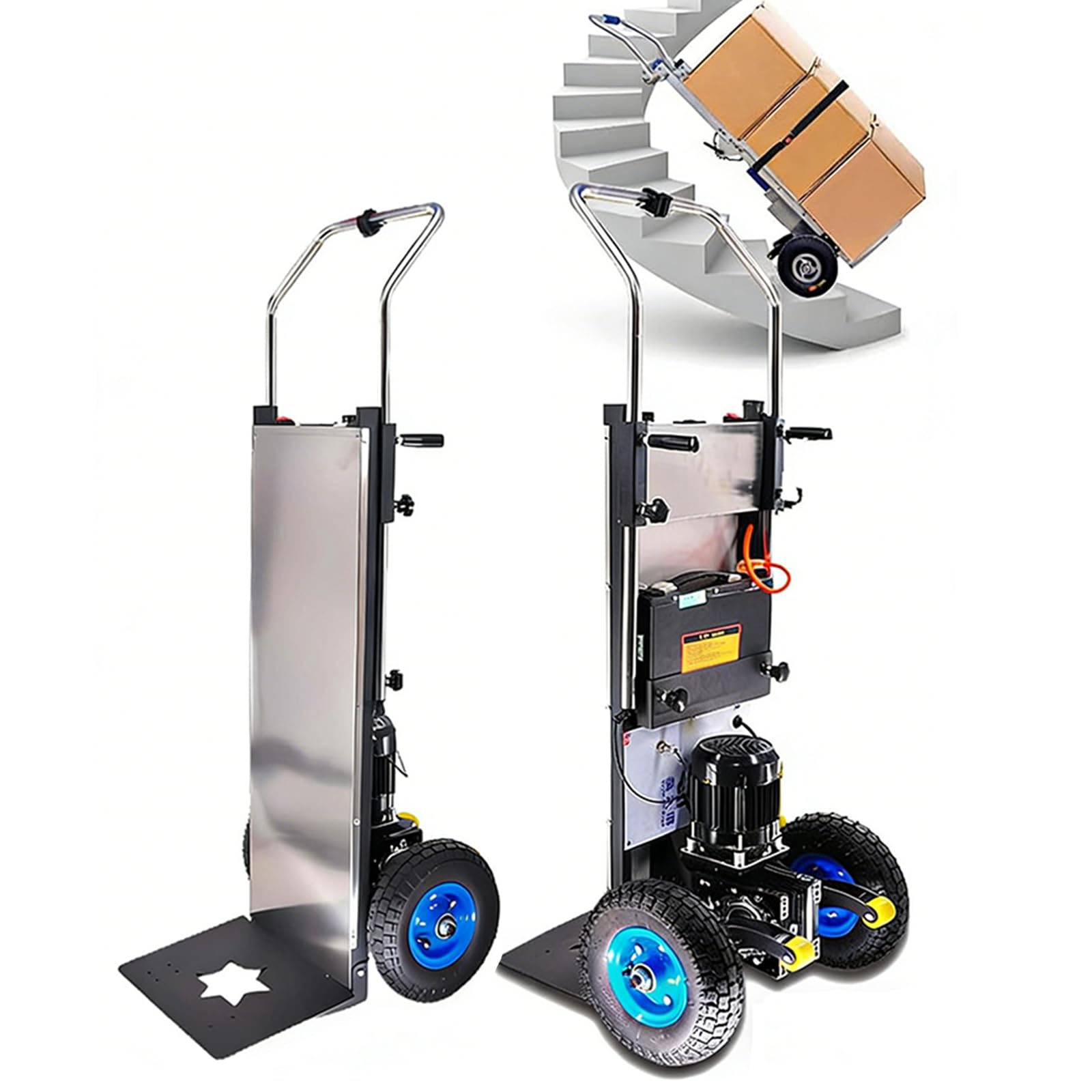 Carrello montascale Elettrico da 1200 W, capacità di Carico (400 kg) E Batteria Rimovibile, con Maniglia Telescopica, per Sacchi Oggetti Pesanti su E Giù Scale,001