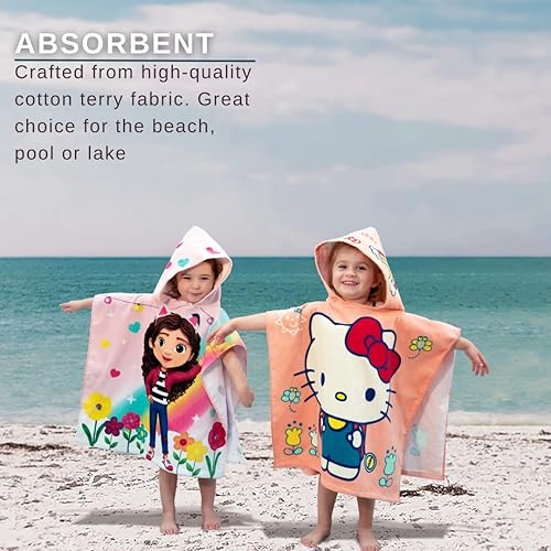 Miniatura 4 de Franco Hello Kitty Poncho de toalla con capucha para niños, playa, piscina, baño, campamento, 24 x 22 pulgadas, cubierta de algodón absorbente