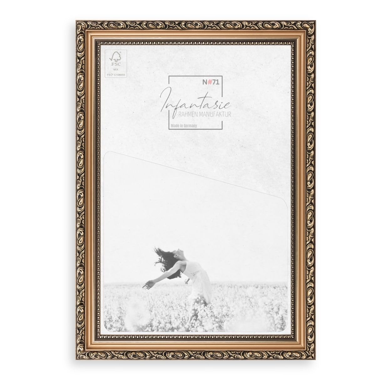 N°71 Barock Bilderrahmen 20x20 cm Bildmaß, Bronze, Massivholz | breite Echtholz-Profilleiste, Acrylglas glasklar & bruchsicher, Vintage-Stil, HDF-Rückwand, Metallaufhänger, handgefertigt