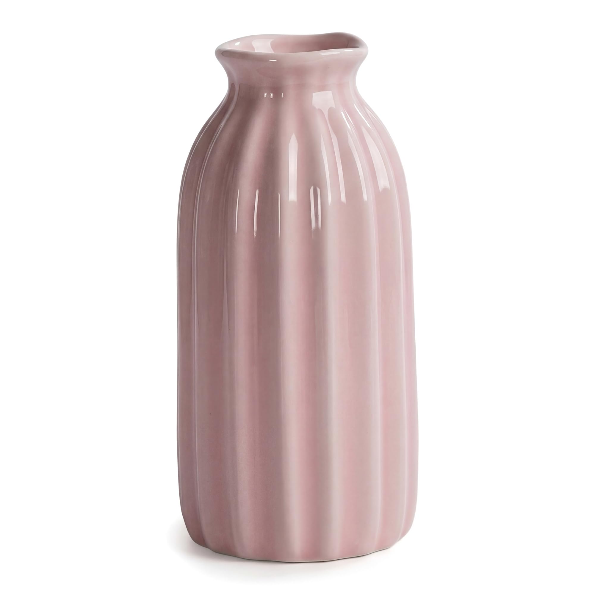 HMETOL Ceramic Matte Ribbed Decorative Flower Vase for Desktop