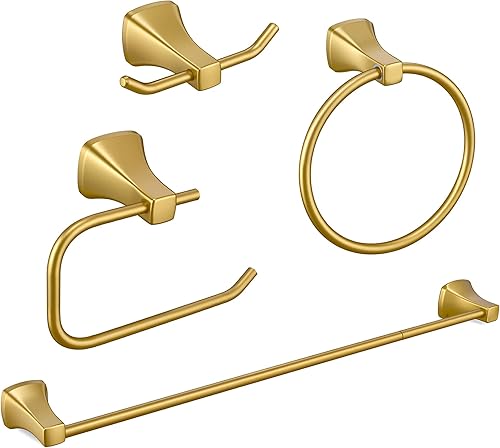 Miniatura 8 de Juego de Herrajes de Baño Dorado Cepillado y Negro, Kit de Accesorios de Baño Negro y Dorado de 4 Piezas de Acero Inoxidable Barra de Toalla de 23.6