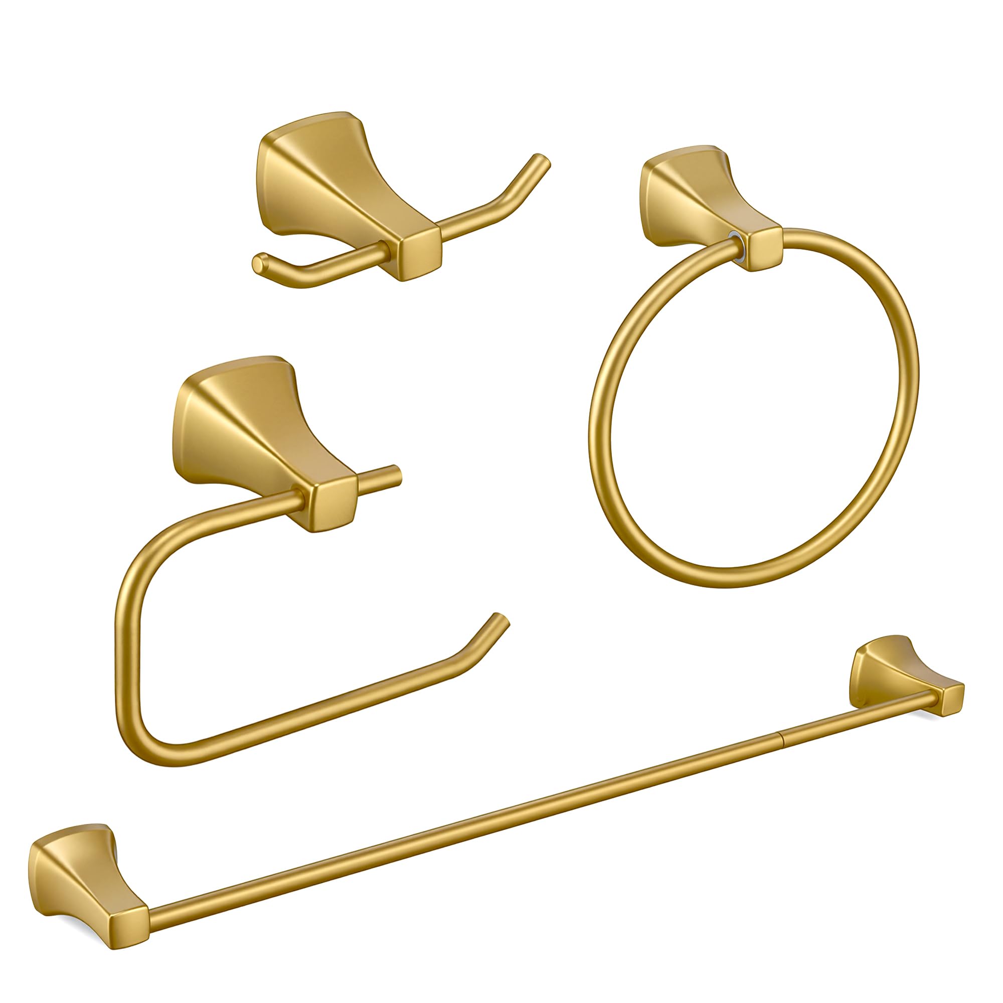 4 Pcs Gold Bathroom Hardware Set - Brushed Brass Gold Bathroom Accessories Kit, Stainless Steel Wall Mounted 23.6 Inch Towel Bar | Towel Hook | Toilet Paper Holder | Hand Towel Holder — Amazon image 10