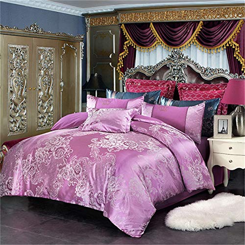 Juegos de cama de seda jacquard rosa profunda reina 2