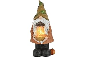 TZSSP Garden Statue Gnome Figurine, LED Lights Resin Gnome Fall Decoration