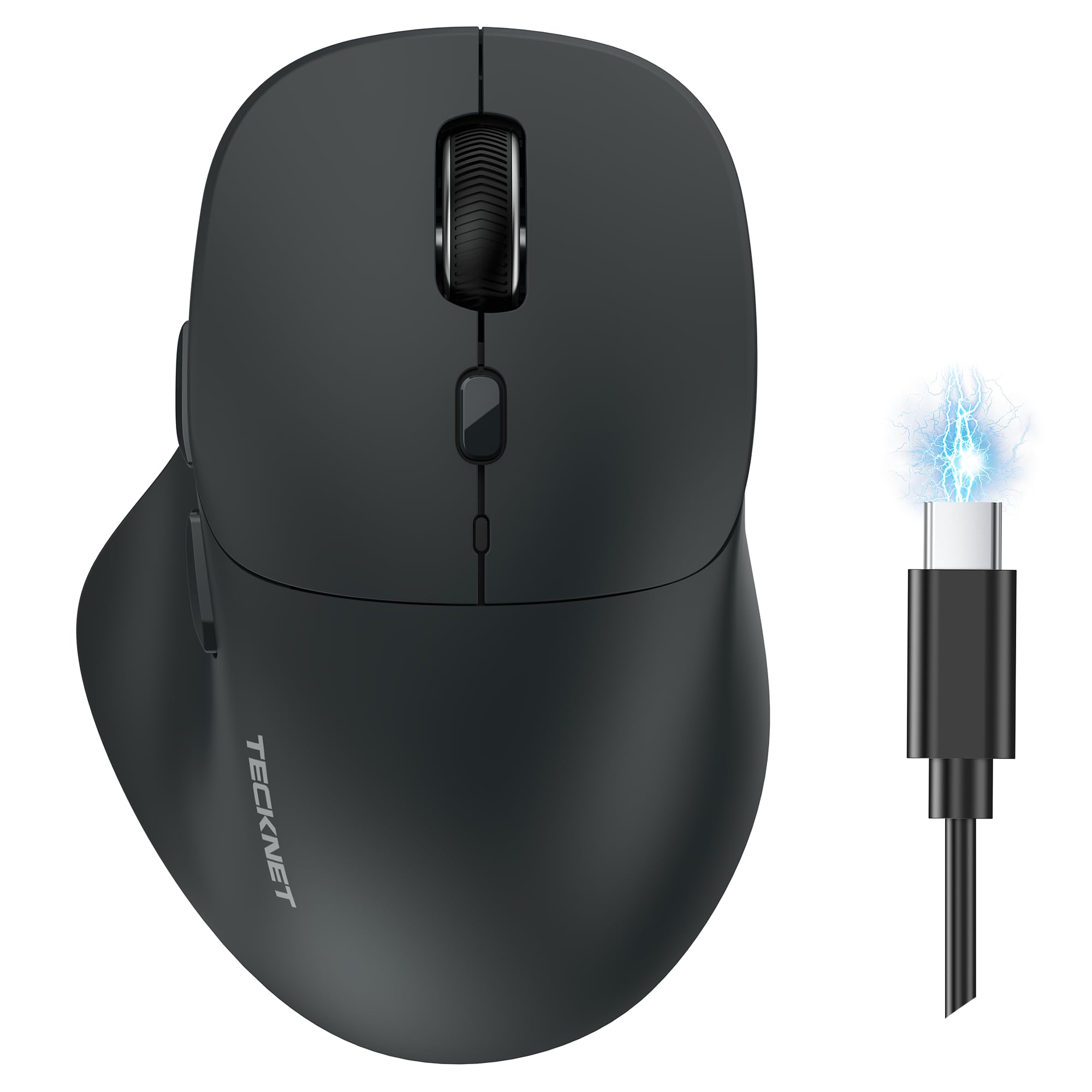 TECKNET Wireless Mouse Bluetooth 5.0/3.0 &amp; 2.4G Rechargeable, Silent Clicks, Adjustable 4800 DPI, 6 Buttons, Ergonomic Design, Bluetooth Mouse for Laptop, Computer, ipad - Gray