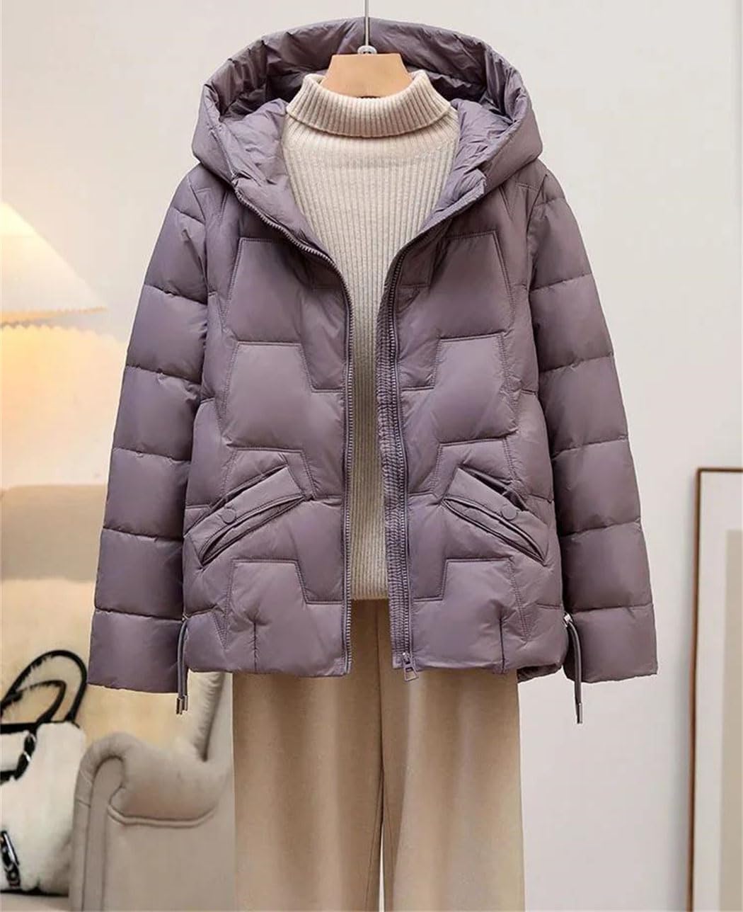 Women’s White Duck Down Jacket Hooded Warm Winter Coat Casual Solid Outwear