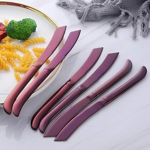 Miniatura 10 de Juego de cuchillos para carne, cuchillos de cocina de acero inoxidable dentado de alta calidad, juego de 6, aptos para lavavajillas (dorado)