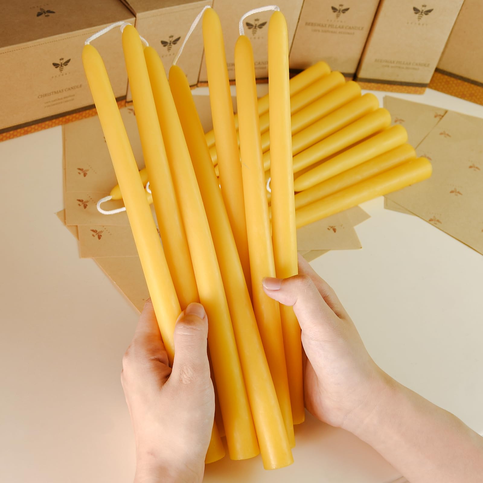 DEYBBY Velas cónicas de cera de abeja natural, velas de cera de abeja sin humo y sin goteo, paquete de 6 unidades, larga duración, no tóxicas, 12 pulgadas