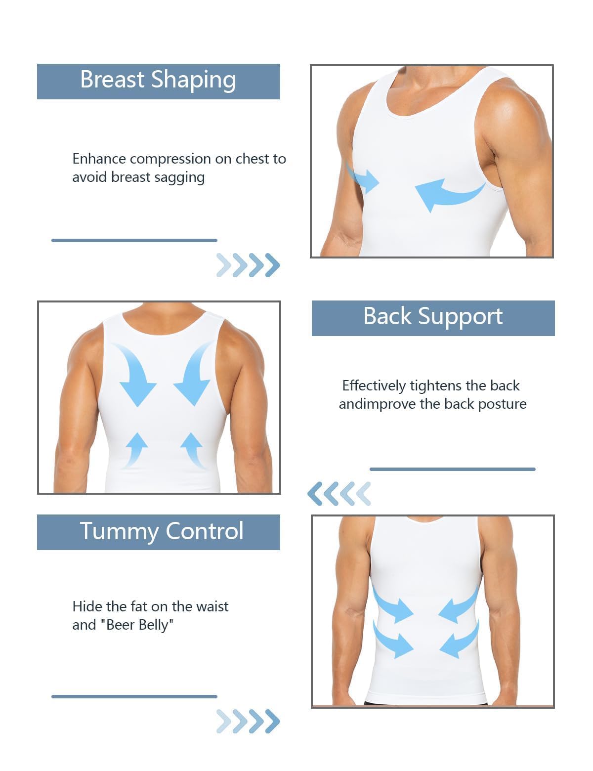 Casey Kevin Chalecode Compresión Hombre Faja Reductora Camiseta (Pack de 2) Men's Body Shaper Adelgazante Camisa Moldeadora Chaleco