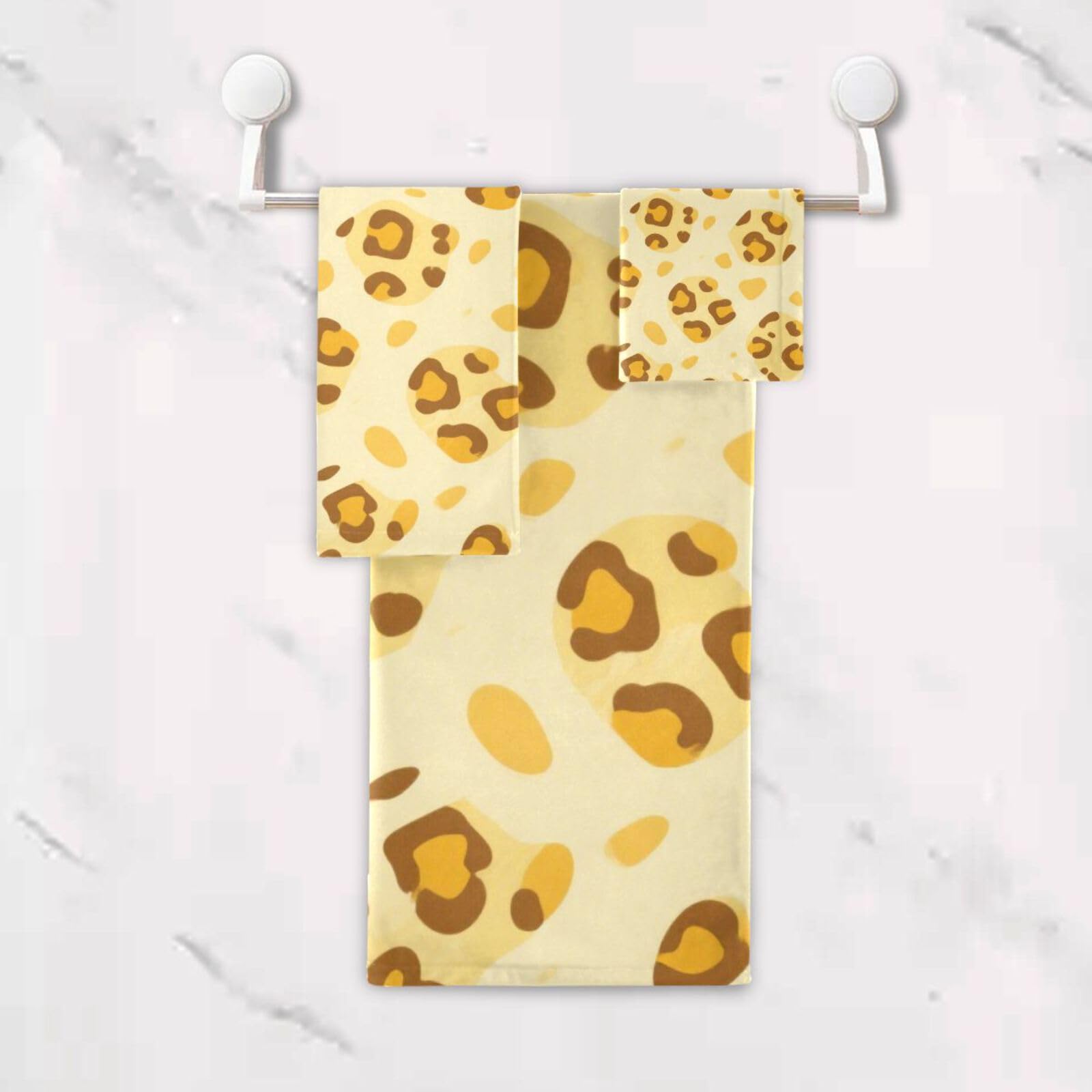 Set di 3 asciugamani da viso in microfibra con stampa leopardata gialla morbida, 1 asciugamano da bagno, 1 asciugamano per le mani, 1 panno per la casa, cucina e famiglia