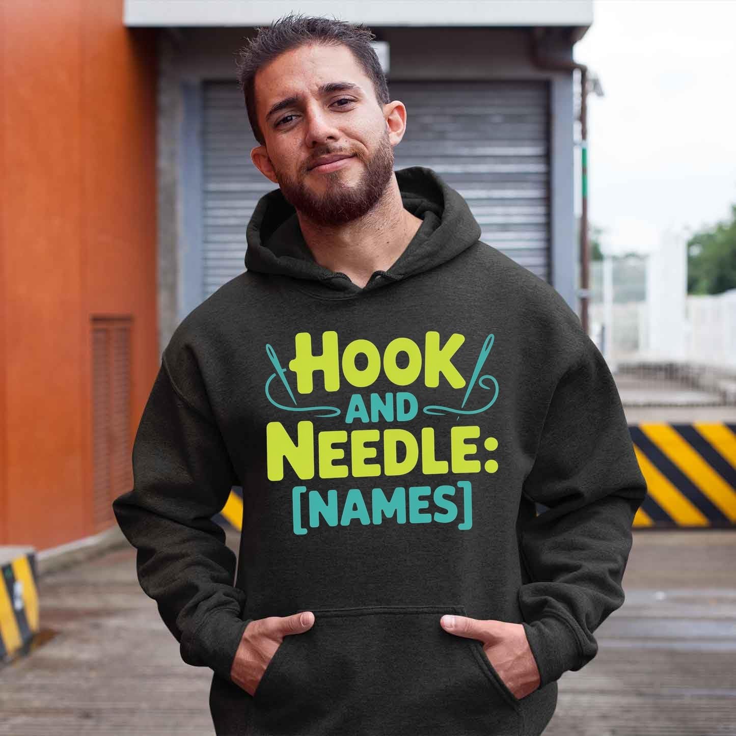 Fun Hobby Group T-Shirt with Name Collective Style Knitting - Hook and Needle Black