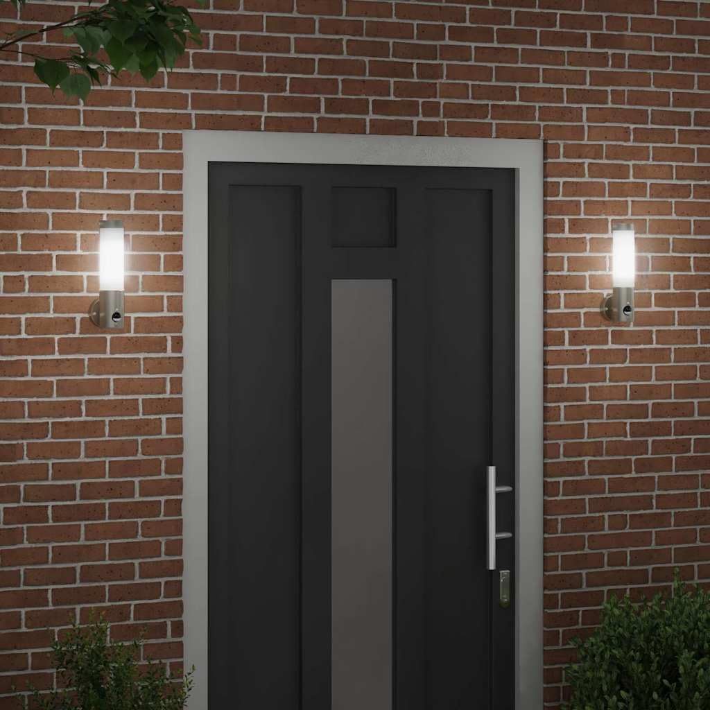 Lampa ścienna zewnętrzna, zestaw 2 sztuk, stal nierdzewna, stopień ochrony IP44, lampa ścienna ze stali nierdzewnej i tworzywa sztucznego, cylindryczna konstrukcja do ścieżek i ogrodów, 12 x 8,5 x 29
