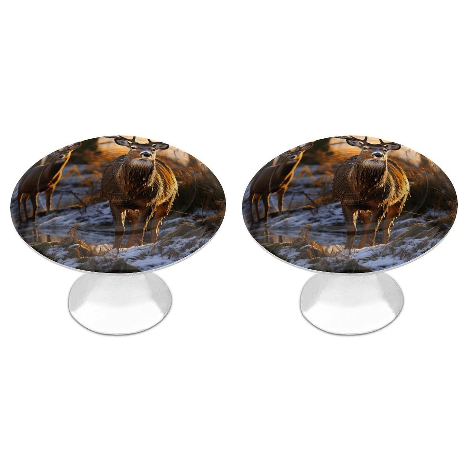 FekiLoot Deers Picture Cabinet Knobs Simple Drawer Handles Aluminum Alloy Kitchen Pulls Round Cabinet Door Knobs with Screw Door Hardware for Dresser Cabinets 2 Pack