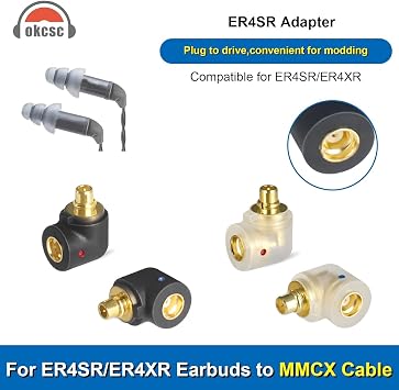 okcsc MMCX Cable Connector Work for MMCX Cable Connected to Etymotic ER4SR ER4XR ER3XR Earphone Compatible for Etymotic Series Headphone Adapter Earphone in Curved Shape Black