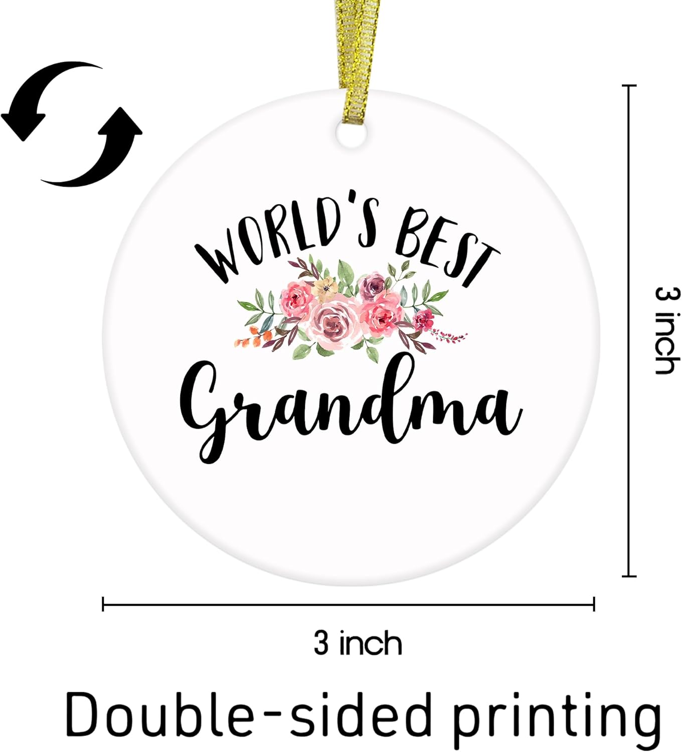 Grandma Gifts Ceramic Christmas Ornaments, Grandmas Christmas Tree Ornaments, Xmas Thanksgiving Birthday Gifts for Grandmas from Grandkids, World's Best Grandma Decorative Hanging Ornament - Image 2