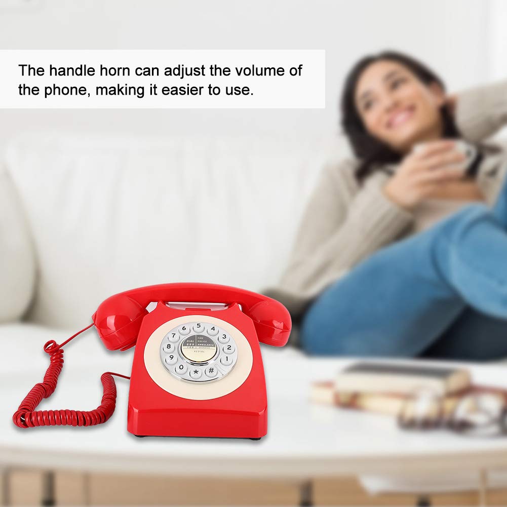 Asixxsix Telefono Antico Vintage Telefono da Scrivania di Alta qualità per Hotel Microtelefono con Composizione retrò per Fan Stile Vecchio Stile Materiale ABS Rosso
