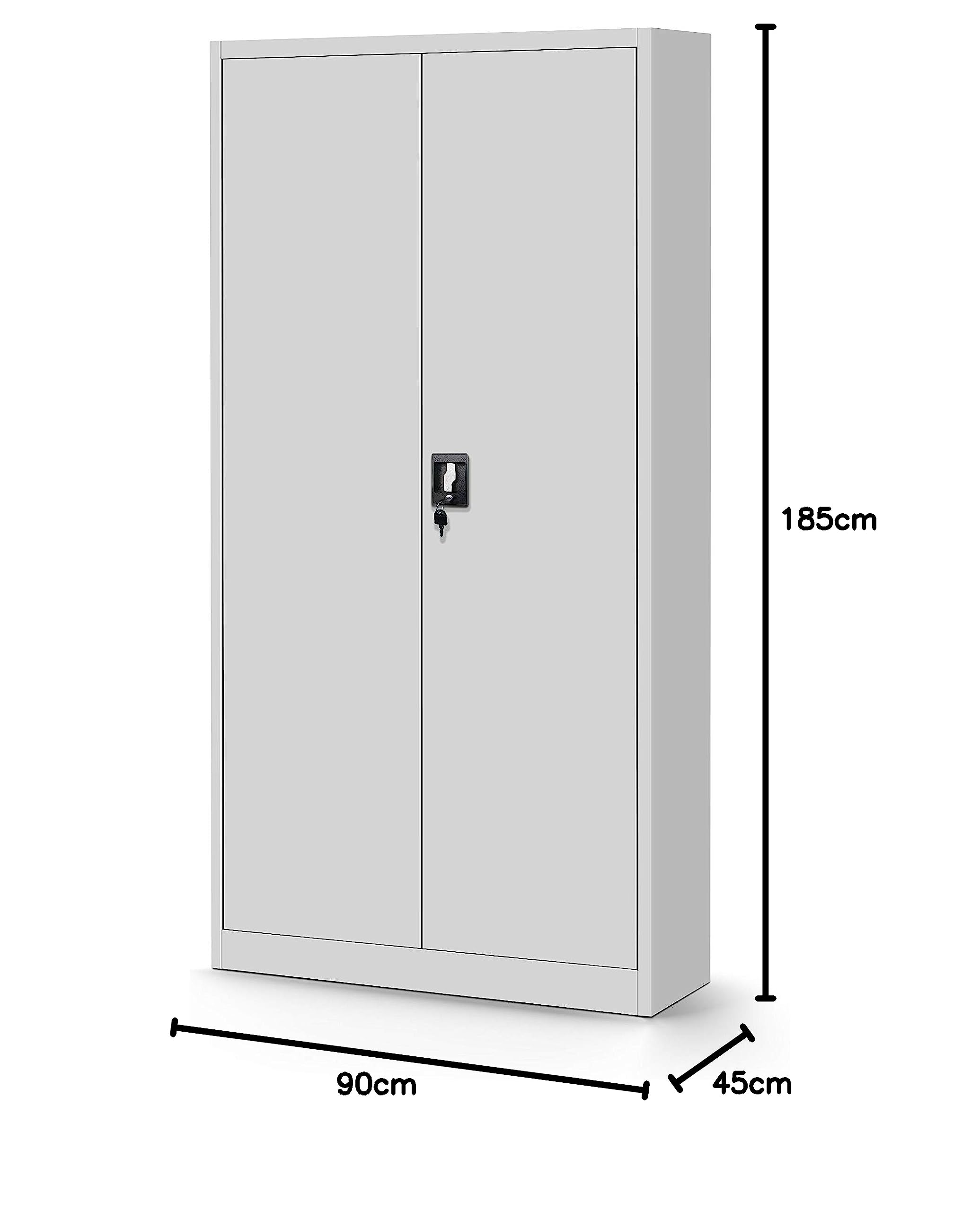 Jan Nowak Armadio da Ufficio C001D Archivio per Officina Con Scomparto Segreto in Metallo Verniciato a polvere Chiudibile 185 cm x 90 cm x 45 cm (Grigio)