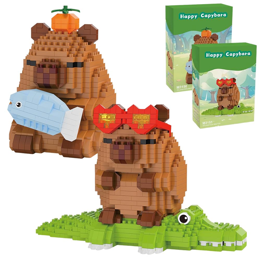 WFKKMEQ Capybara Building Blocks, 2PCS Capybara DIY Blocks 3D Puzzle Brick Toys Mini Animal Buildings Block Set 3D Building Figures Ornaments Micro Construction Buildings Bricks Gifts for Birthday