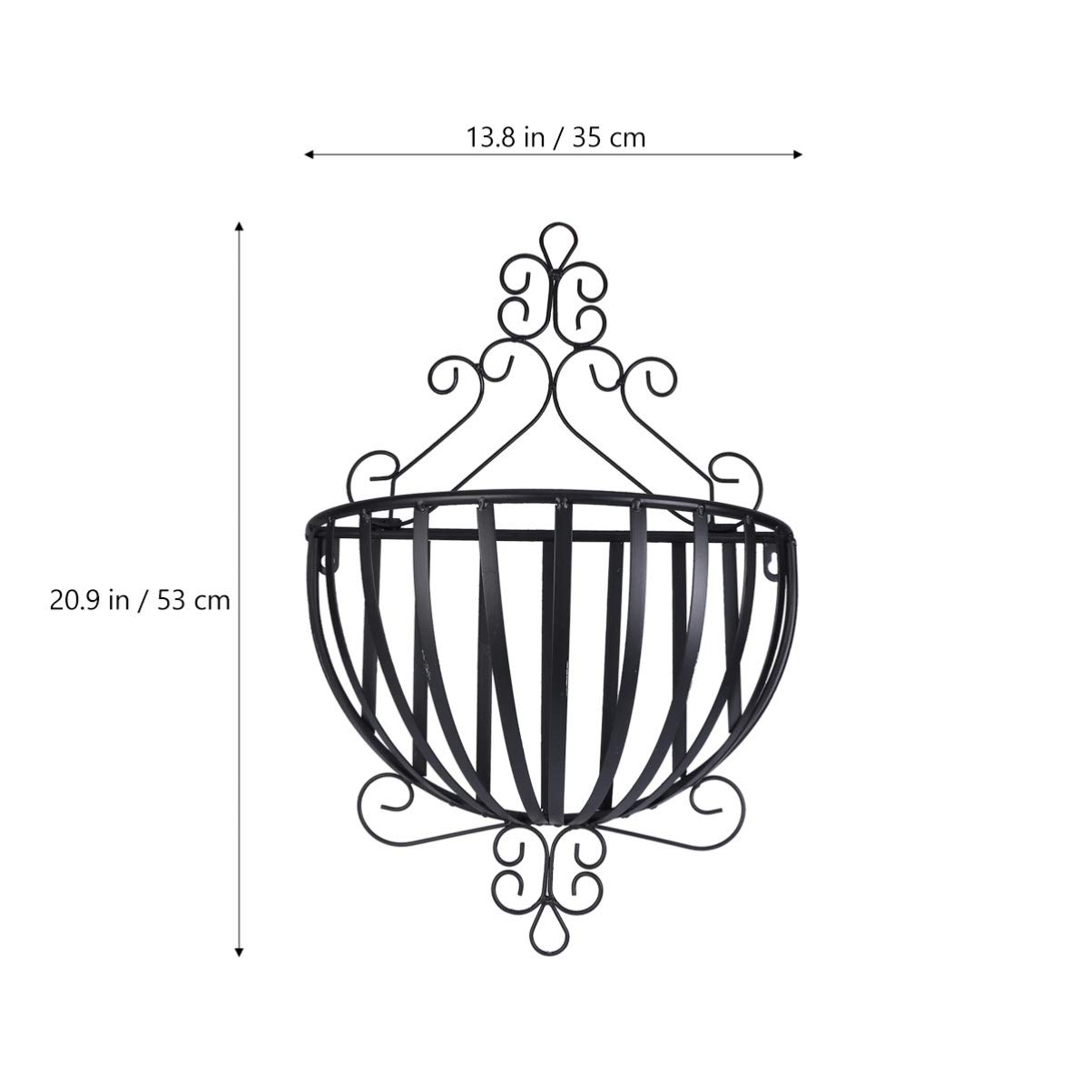 Yardwe Hängend Blumentopf Metall Wand Blumen-Korb Halb Rund Wandvasen Wandmontage Blumenampel Hängeampeln Shabby Landhausstil Balkon Garten Deko Wanddekoration 53x35x16cm Schwarz