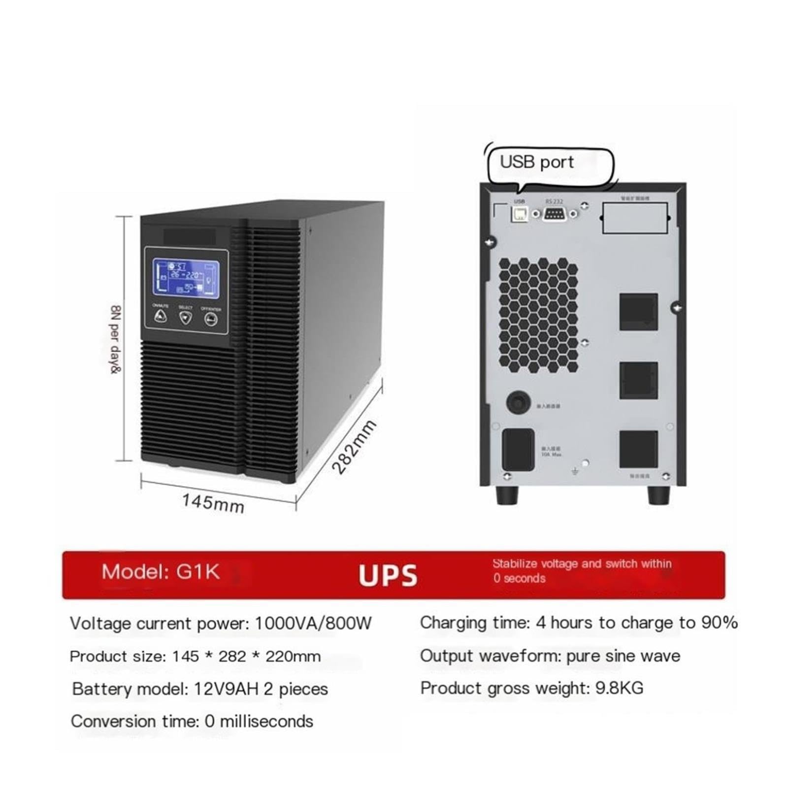 UPS en línea, alimentación ininterrumpida G1K-800W 1000VA UPS