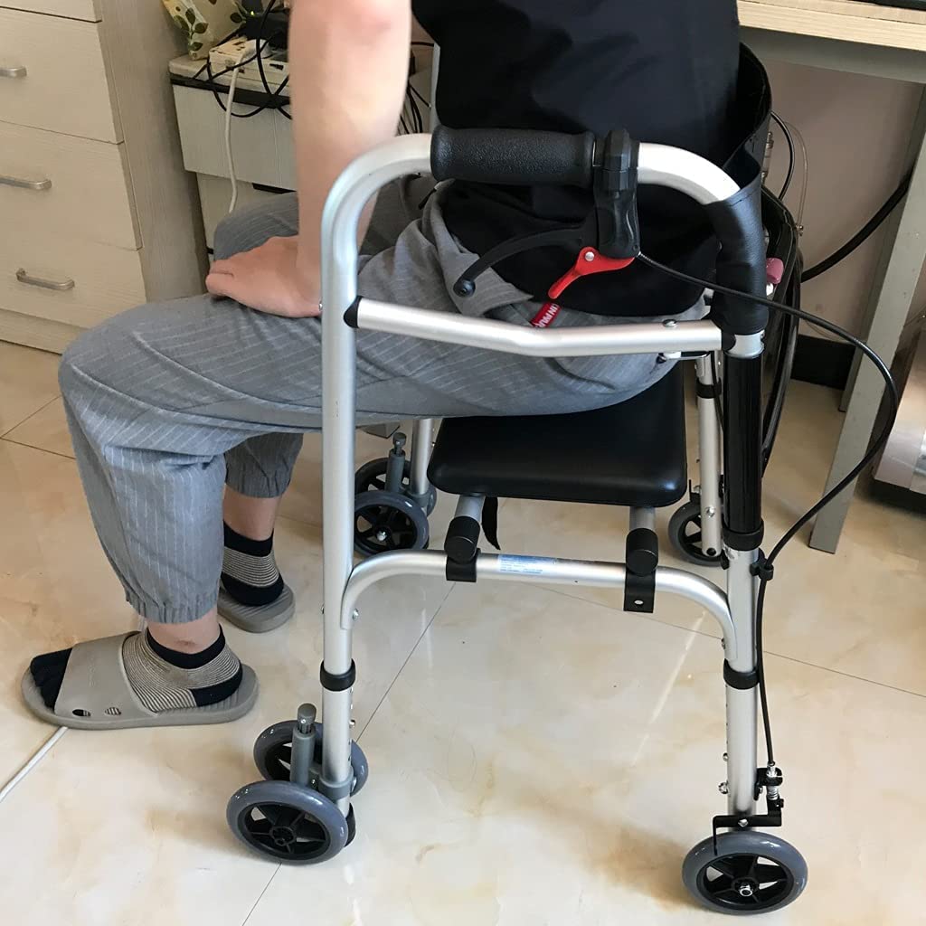 Andador con Ruedas Plegable Ajustable con Respaldo y Asiento, Ayuda para Caminar de Movilidad Ligera de Aluminio para Personas Mayores y Mayores