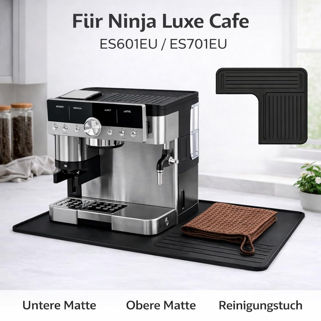 3-teiliges Ninja Luxe Café Zubehör Set kompatibel mit ES601EU & ES701EU – Kaffeemaschinen-Unterlage mit Bodenmatte, Obermatte & Kaffeetuch, rutschfest, wasserdicht, hitzebeständig