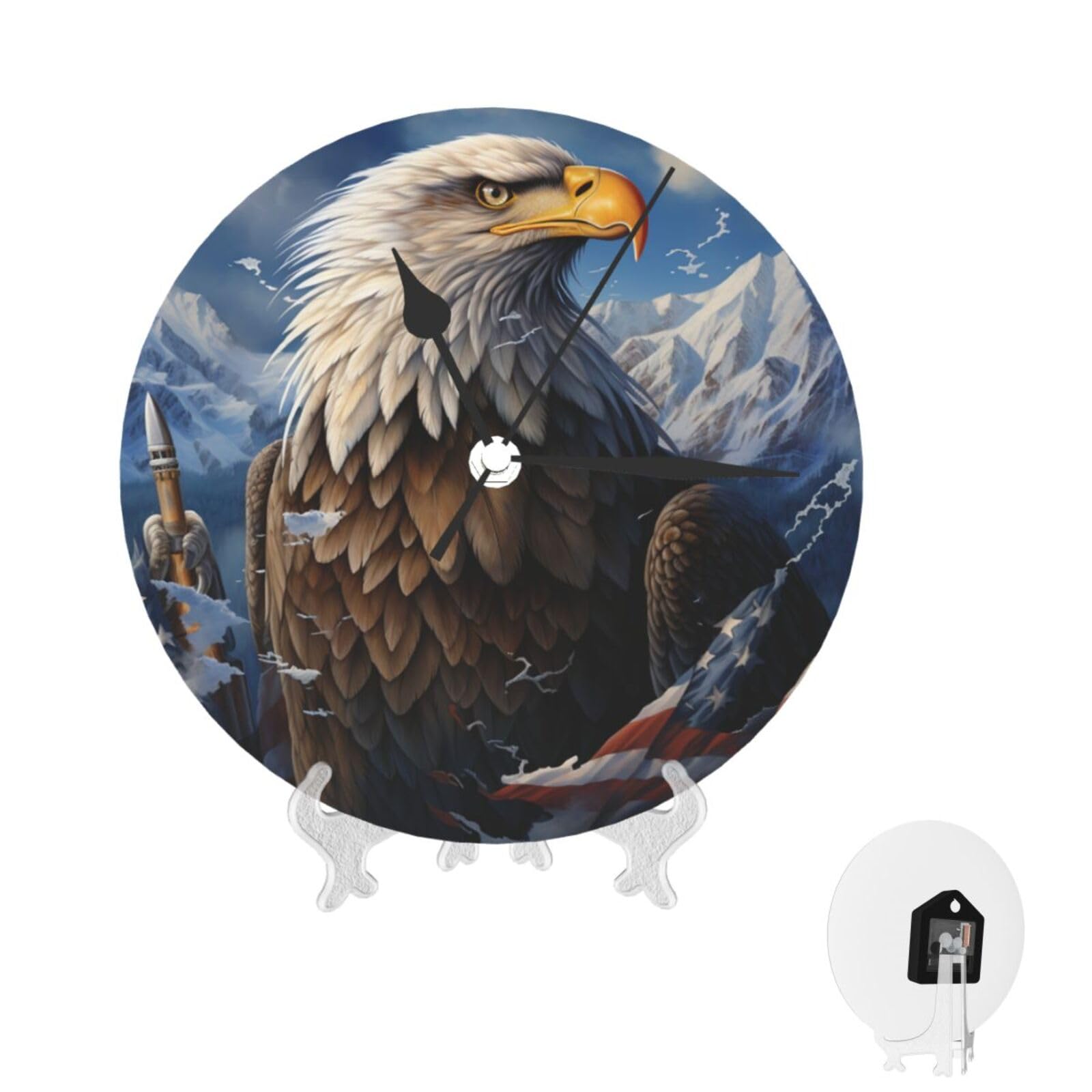 Horloge murale moderne à piles avec aigle décorative et facile à lire