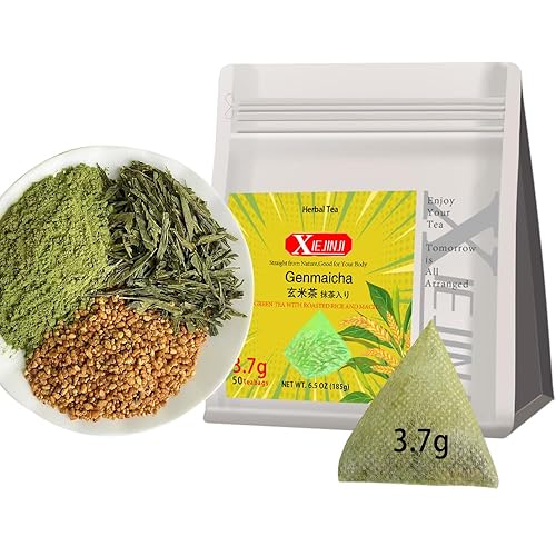 XIEJINJI Genmaicha - 50 bolsas de té, bolsa de té con filtro transparente piramidal