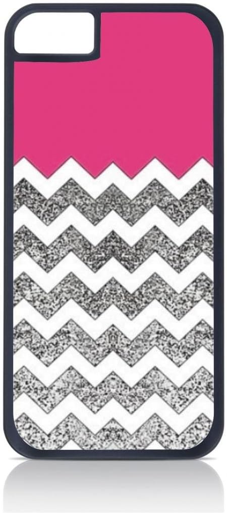 Pink Colorblock Glitter Chevrons iPhone 5C Rubber Double Layer Protection Black case - Compatible with iPhone 5 5c