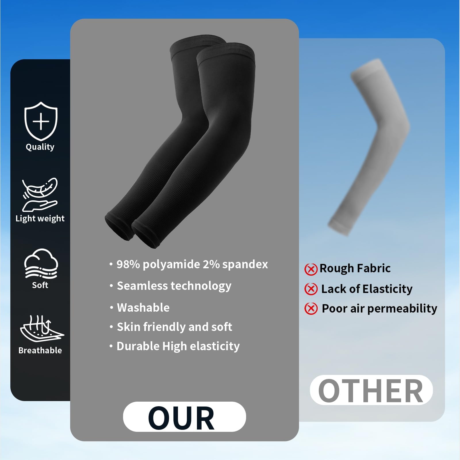 Mangas Compresor de Brazo UPF 50+ Impermeable Protector Solar para Deporte Running Ciclismo