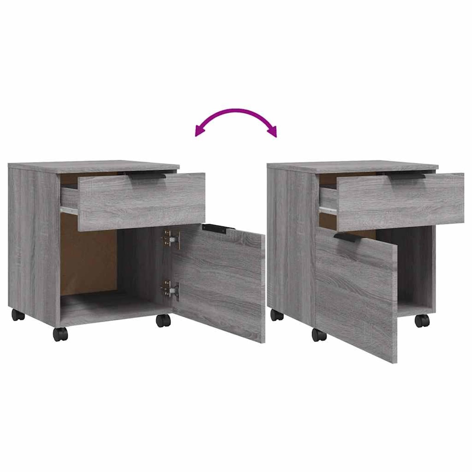 Mobiler Aktenschrank mit feststellbaren Rollen Grau Sonoma 45x38x54 cm Holzwerkstoff Büroorganisation