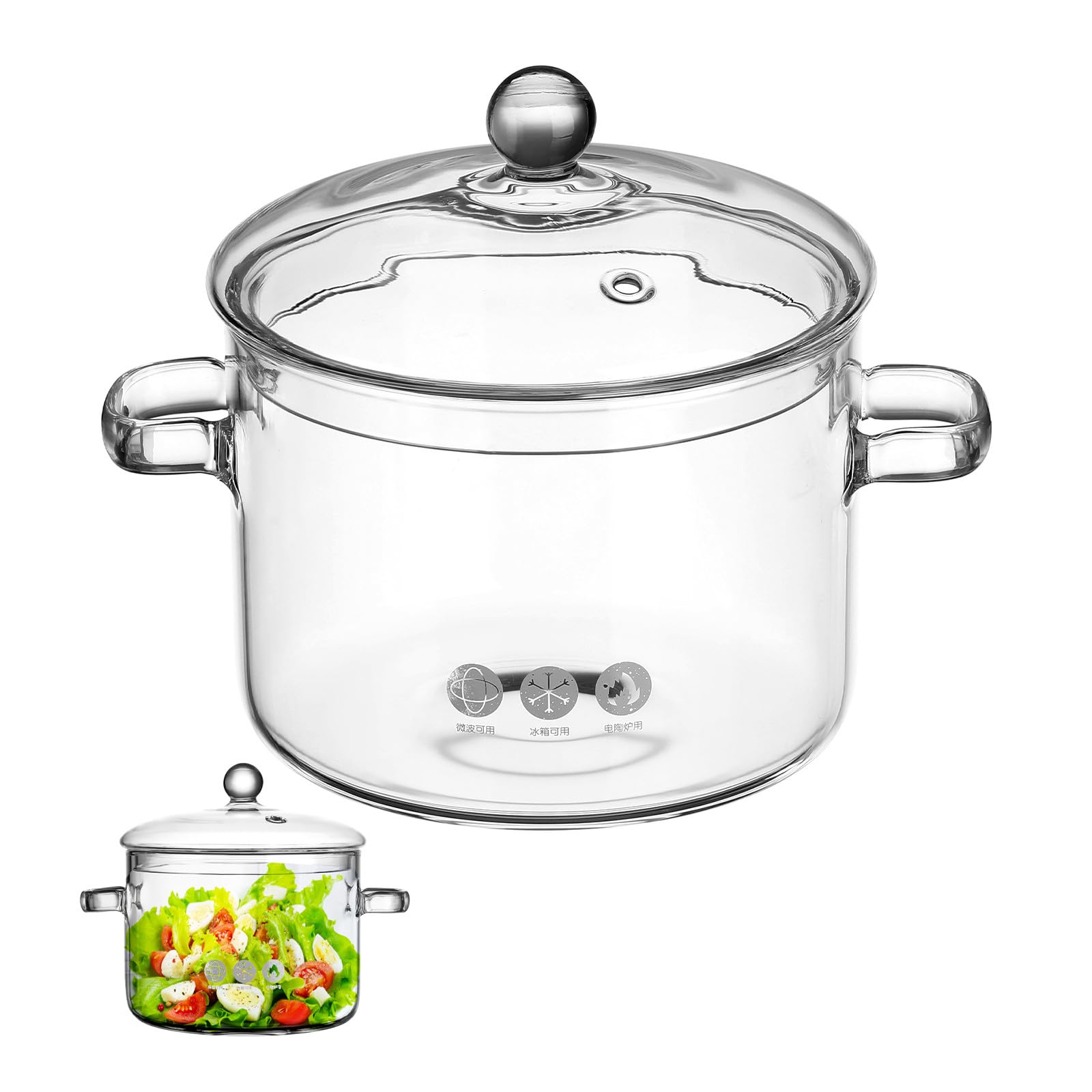 Marmite soupe en verre borosilicaté KICHOUSE récipient de cuisson 1900ml résistant à la chaleur