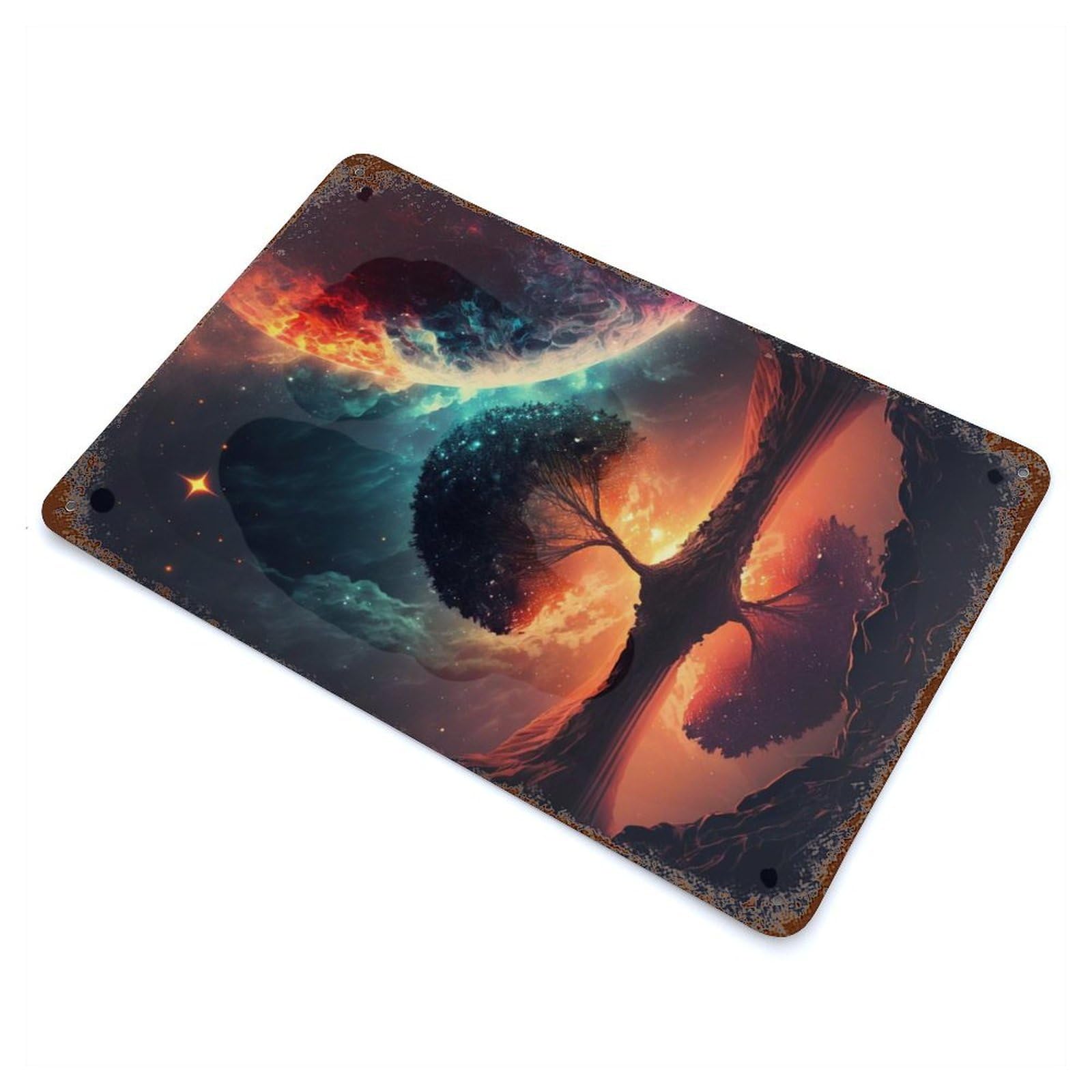 Sunset Fantasy Rust Effect Tin Sign 11.8"x7.9", Retro Wall Decor for Patio, Garden Room And Bar Decor
