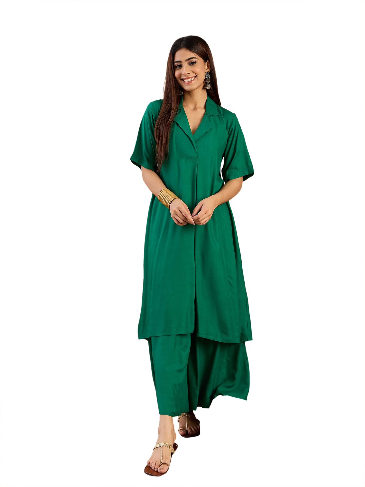 inweave Women Forest Green Collaround Neck Kurta Set-picture-18