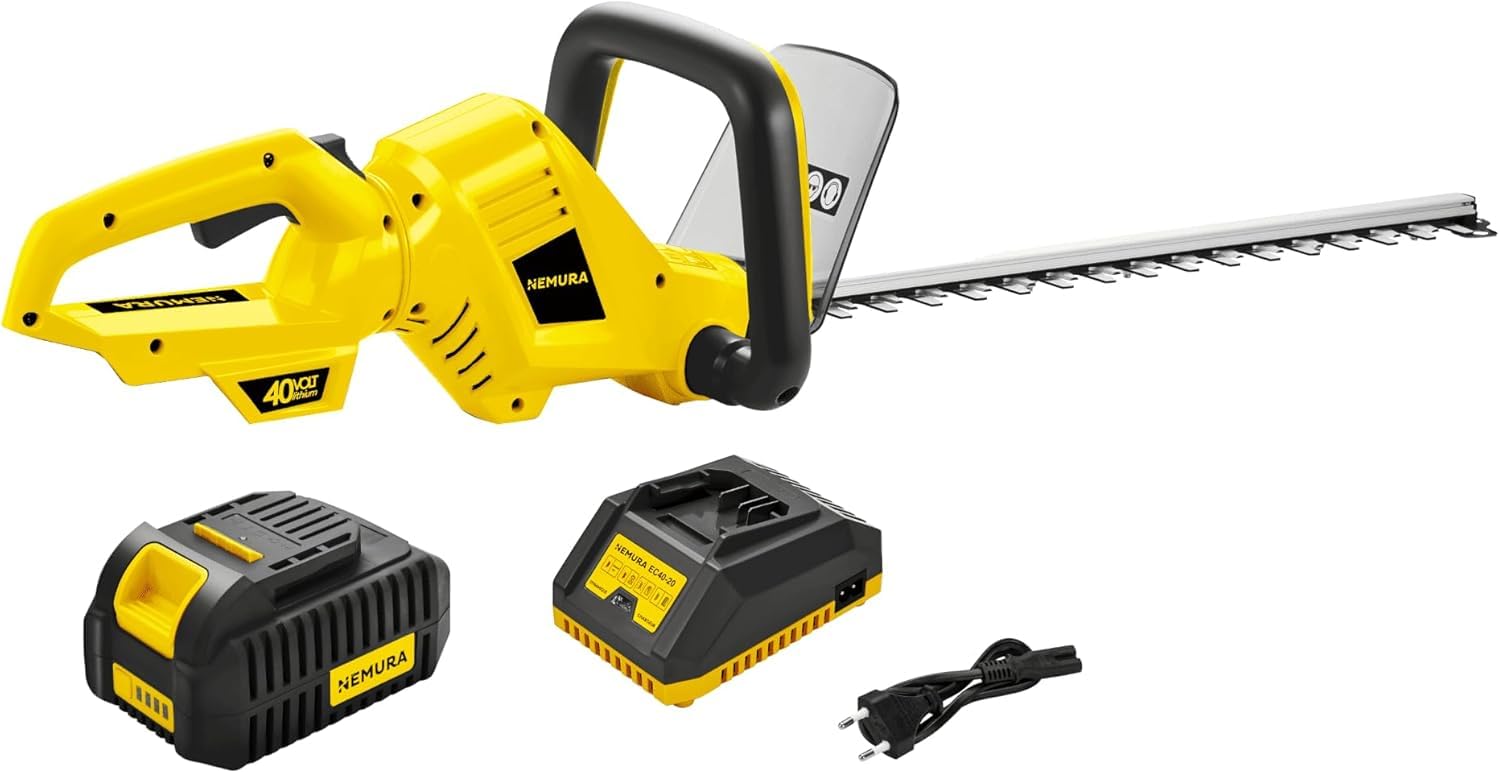 Nemura Taille-Haie Électrique 40V 1 Batterie 2Ah Compatible - Longueur de Coupe 56cm - Moteur Brushless - Chargeur Rapide - Appareil sans Fil Confortable - Marque Française