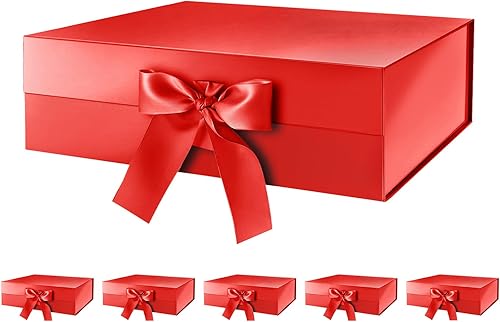 Miniatura 1 de HAPPY POTATO 6 cajas de regalo con cinta de 13.5 x 9 x 4.1 pulgadas, cajas de regalo rojas con tapas y cinta, cajas de propuesta de dama de honor,
