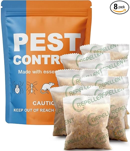 Pest Repellent, Mouse Repellent, Rodent Repellent for Indoor/Outdoor, Natural Rat Repellent for House, Keep Mice, Roach, Ant and Spider Away from Home, Protects 120 sq ft - 8P