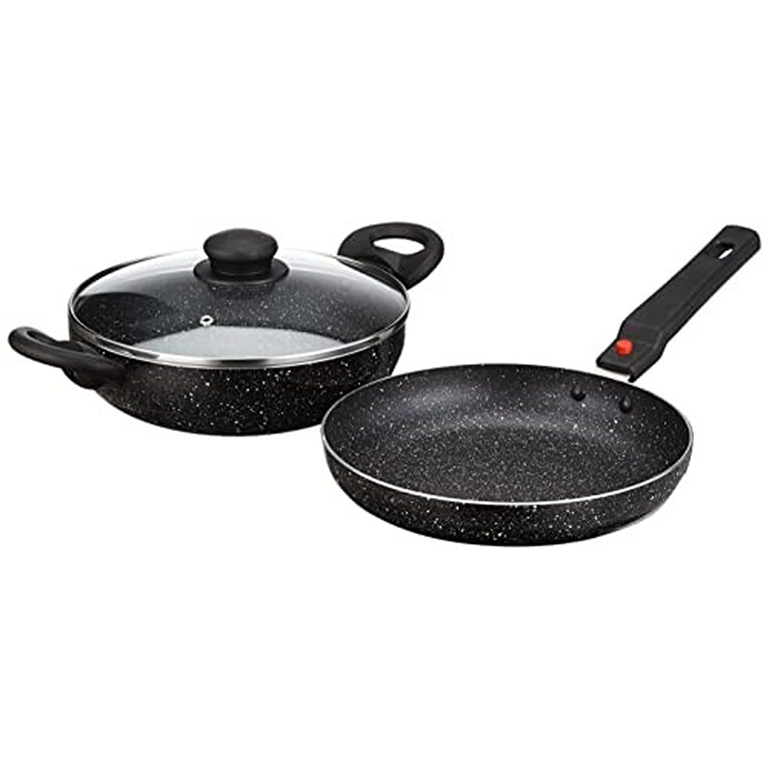 Amazon Brand - Solimo Aluminium 3 Piece Non-Stick Cookware Set with Detachable Handle| Granite Finish | Induction Base | Pfoa Free | High Temperature Resistant Exterior Coating | Black (B0BZW7DQQN) Amazon Price History, Amazon Price Tracker