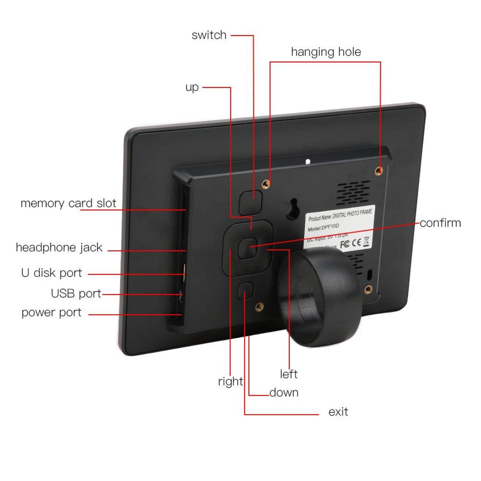 ciciglow Cornice per Foto Digitale, Schermo TFT da 7 Pollici con Supporto per Cornice Elettronica Intelligente JPEG/JPG, BMP per Amici, Bambini, Genitori con Staffa(Nero)