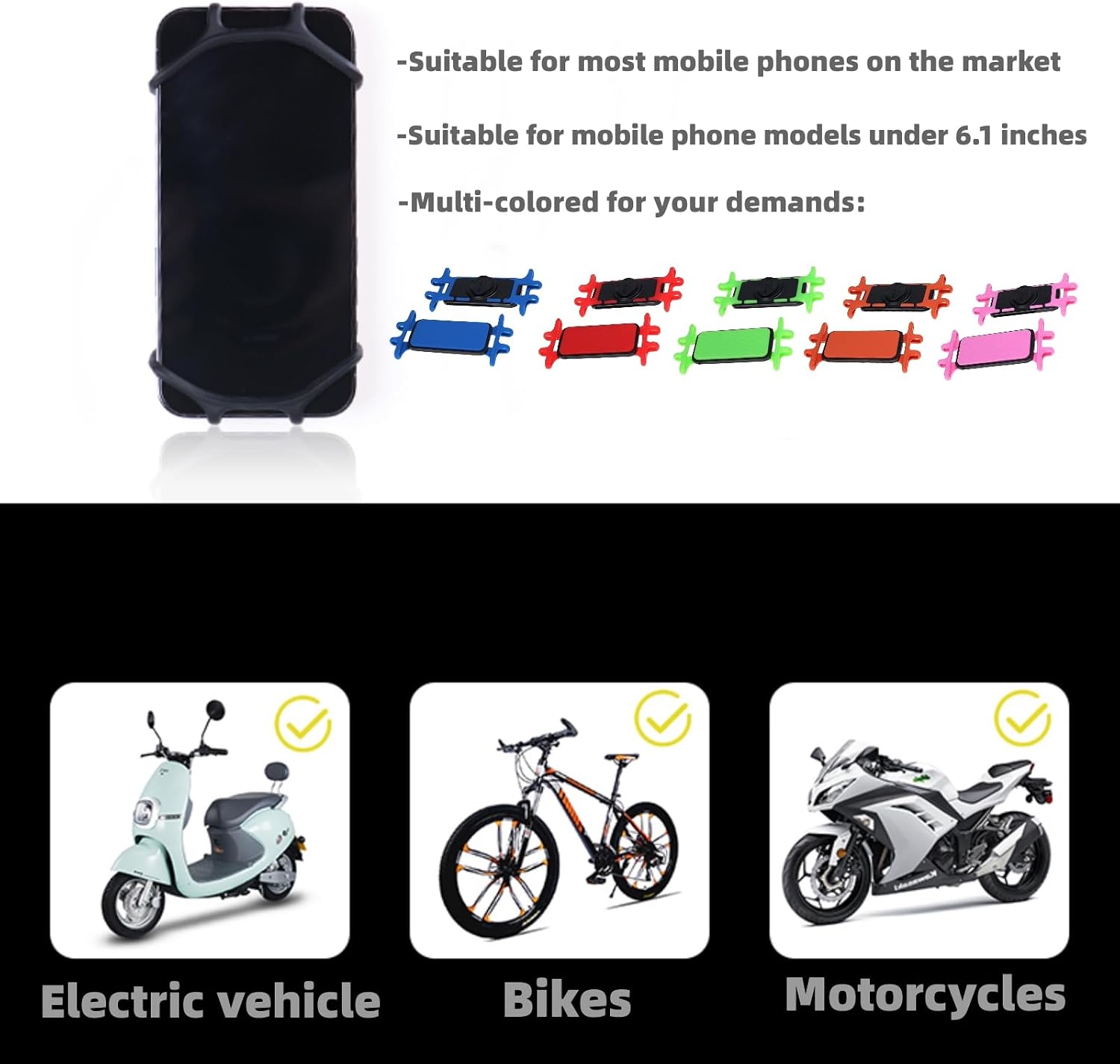 Detachable Universal Cell Phone Holder for Bicycle Handlebar, Green, Compatible with HTC, Samsung, iPhone | Compatible with 4-7 Inches Phones